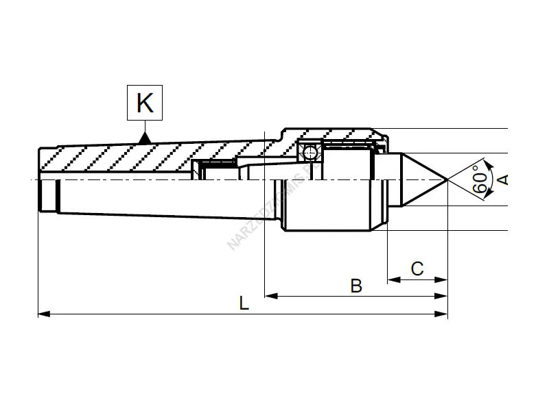 Rysunek techniczny: Kieł obrotowy ze zmniejszoną średnicą korpusu: T.8812R MS2 - KOLNO